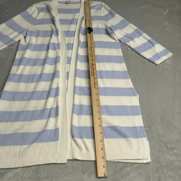 Talbots Sweater Womens MP Petite Blue White Stripe Open Front Longline Cardigan - Picture 9 of 10